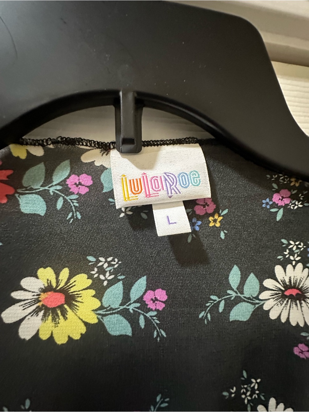LuLaRoe Black Floral Sheer Kimono/Cardigan with Yellow Pink White Flowers - Picture 2 of 3